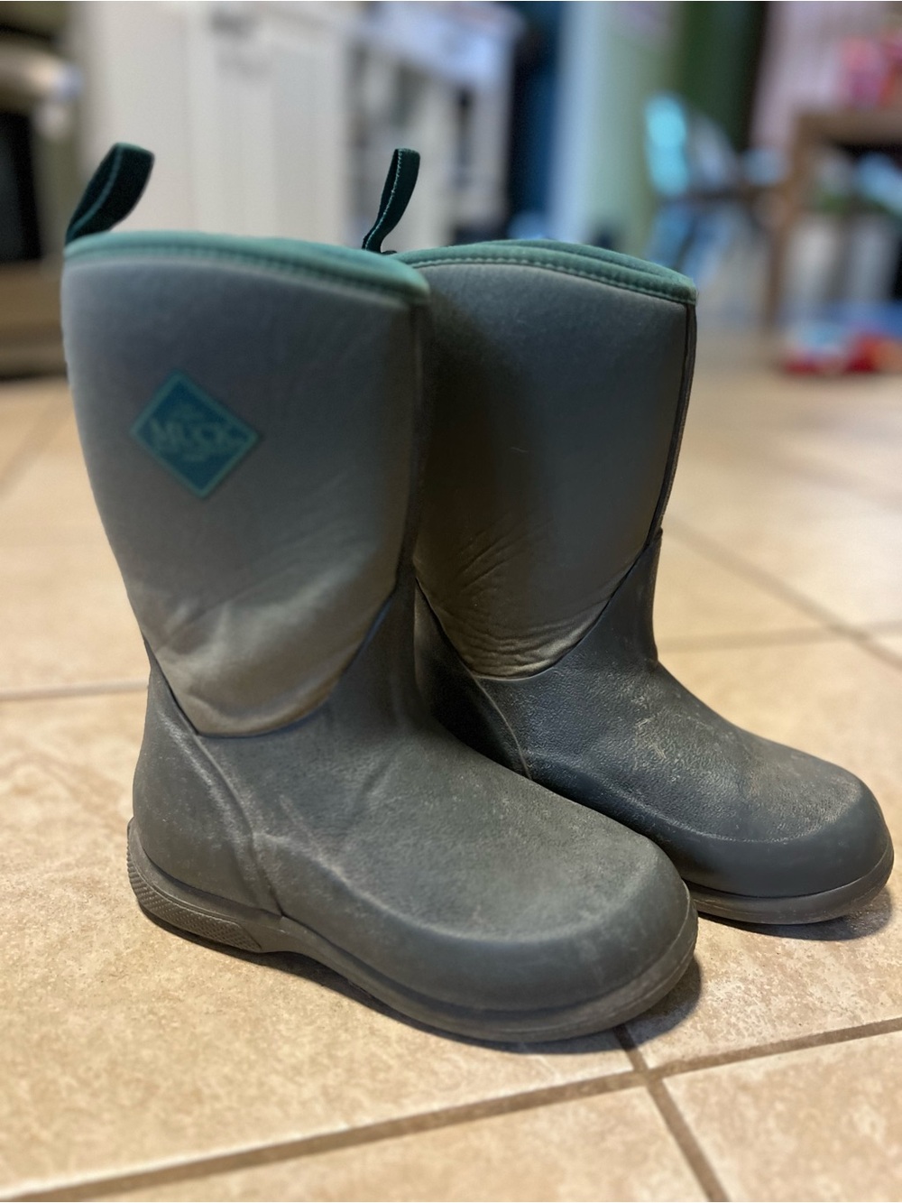 Kids Waterproof Gray Snow & Rain Boots with Teal Trim